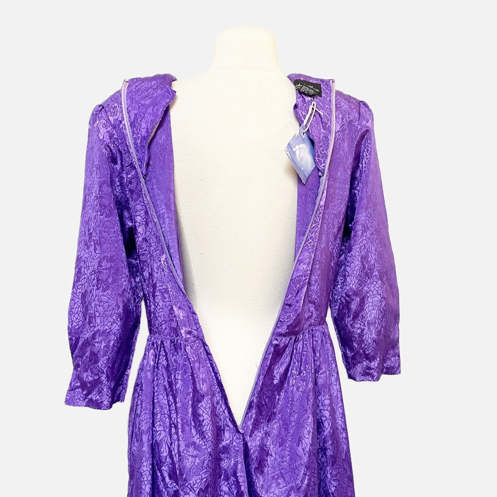 Erika's Place Vintage 80s Purple Floral Jacquard Basque Waist Maxi Dress Size 7 - Picture 6 of 8